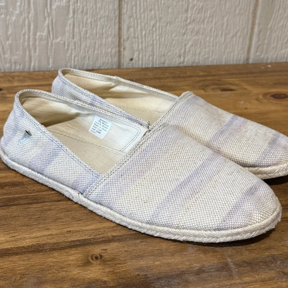 L.L.Bean Women's Slip On Espadrille Shoes Size‎ 9.5 Medium Beige Purple Stripe
